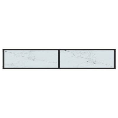 vidaXL Konzolna mizica beli marmor 200x35x75,5 cm kaljeno steklo