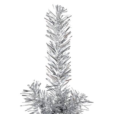 vidaXL Ozka umetna polovična novoletna jelka s stojalom srebrna 150 cm