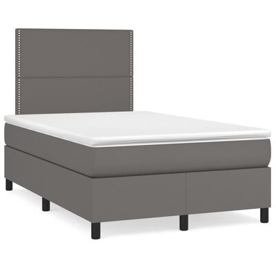 vidaXL Box spring postelja z vzmetnico LED siva 120x190 cm um. usnje