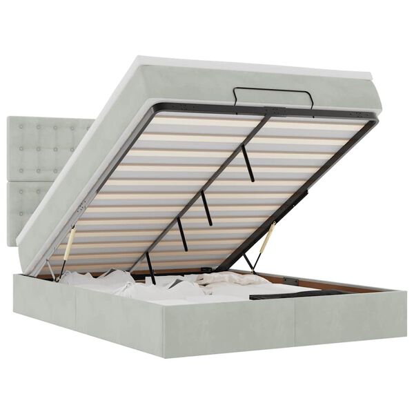 vidaXL Otomanski posteljni okvir z vzmetnicami siv 140x190cm žamet