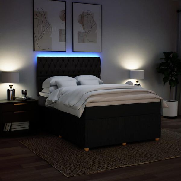 vidaXL Box spring postelja z vzmetnico črna 160x200 cm blago