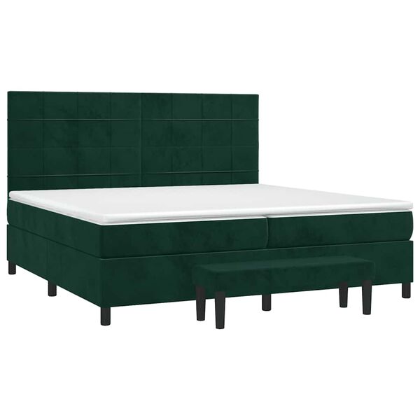 vidaXL Box spring postelja z vzmetnico temno zelena 200x200 cm žamet