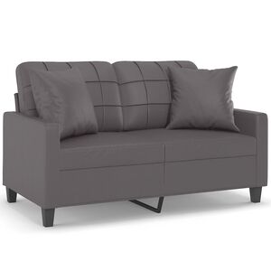 vidaXL Kavč dvosed z okrasnimi blazinami siv 120 cm umetno usnje