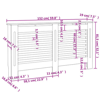 vidaXL Pokrov za radiator antraciten 152x19x81,5 cm mediapan
