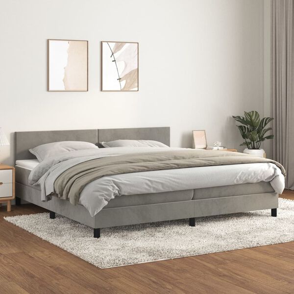 vidaXL Box spring postelja z vzmetnico svetlo siva 200x200 cm žamet