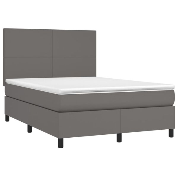 vidaXL Box spring postelja z vzmetnico siv 140x190 cm umetno usnje
