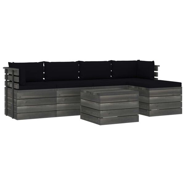 vidaXL Vrtna garnitura iz palet 6-delna z blazinami trdna borovina