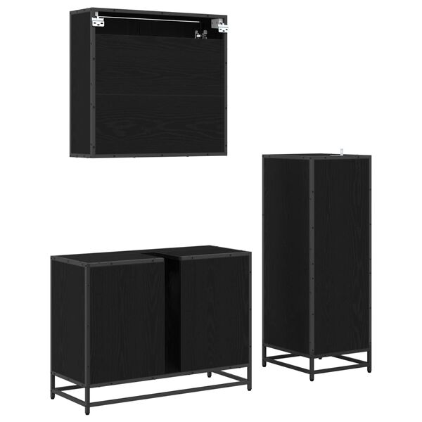 vidaXL Komplet pohi&scaron;tva za kopalnico s predalom 3 pcs Črna Orehovina