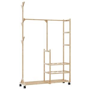vidaXL Stojalo za oblačila s policami in kolesi 100x38x175,5 cm Bambus