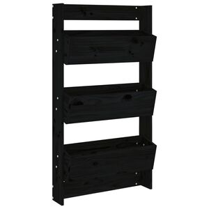 vidaXL Stenska korita 3-nadstropna 60x18,5x110 cm črna trdna borovina