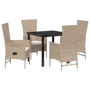 vidaXL Komplet za jedilnico v vrtu z blazino 5 pcs Bež poli ratan