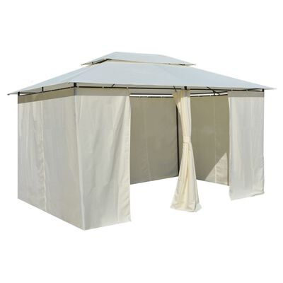 vidaXL Vrtni šotor z zavesami 4x3 m bele barve
