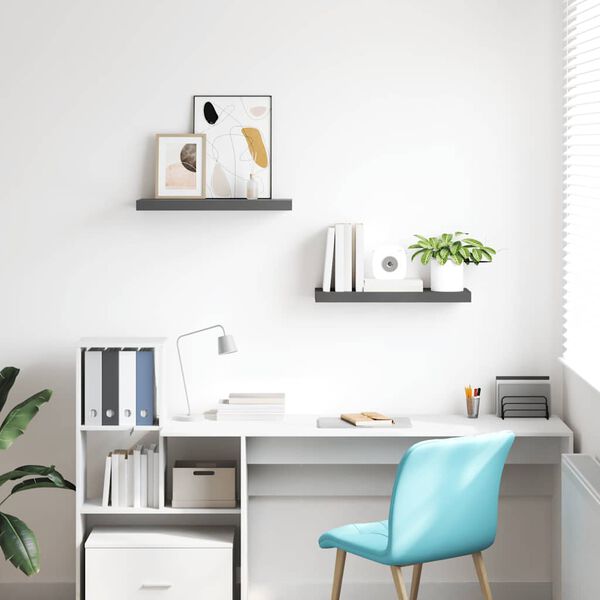 vidaXL Stenske police 2 kosa visok sijaj sive 60x23,5x3,8 cm MDF