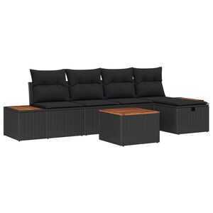 vidaXL Vrtna sedežna garnitura z blazino 6 pcs Črna poli ratan