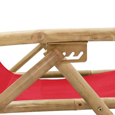 vidaXL Stol za sproščanje rdeč bambus in blago
