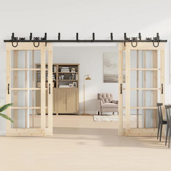 vidaXL Komplet opreme za drsna vrata 366 cm jeklo črne barve