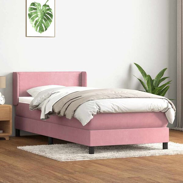 vidaXL Box Spring postelja z vzmetnico Pink 100x220 cm Velvet