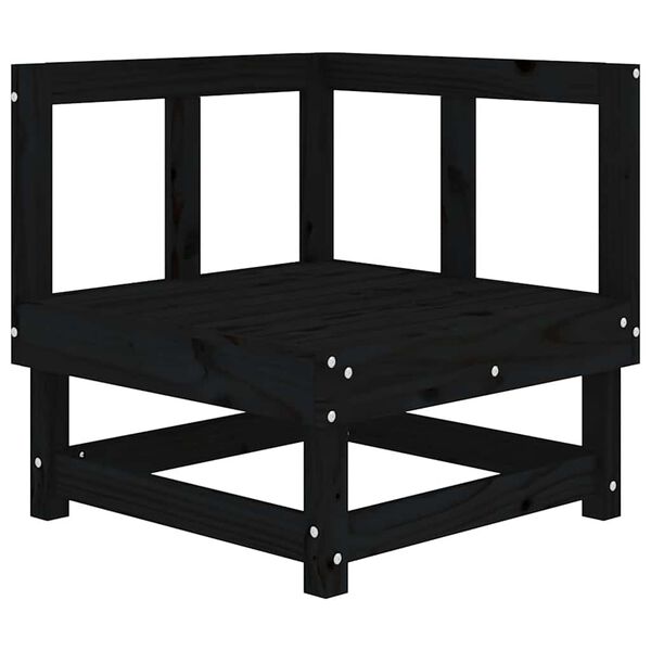 vidaXL Kotni kavč z blazinami črna trdna borovina