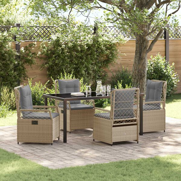 vidaXL Komplet za jedilnico v vrtu 5 pcs Bež in svetlo siva poli ratan