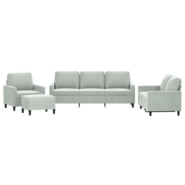 vidaXL Sedežna garnitura 4-delna z blazinami svetlo siv žamet