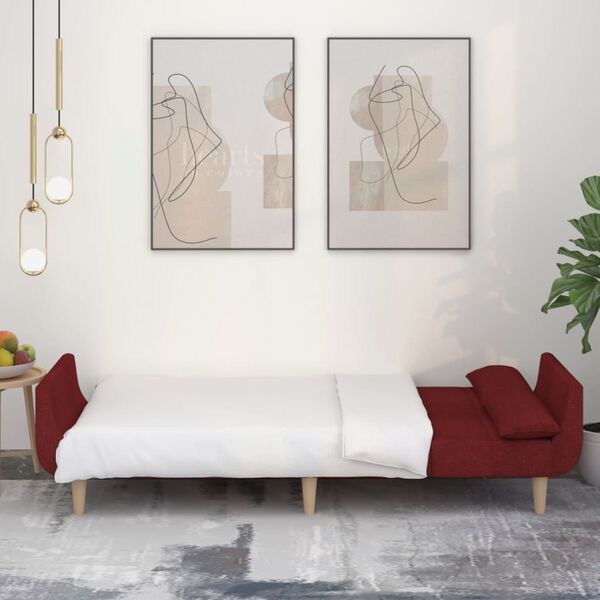 vidaXL Kavč dvosed z leži&scaron;čem in dvema blazinama vinsko rdeče blago