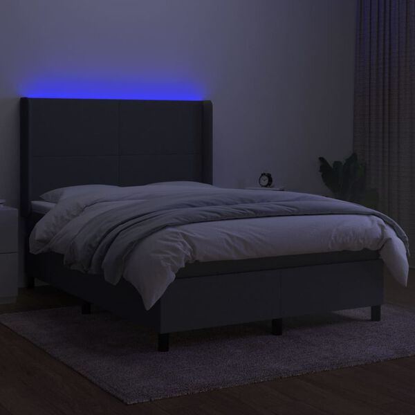 vidaXL Box spring postelja z vzmetnico LED temno siva 140x190 cm blago