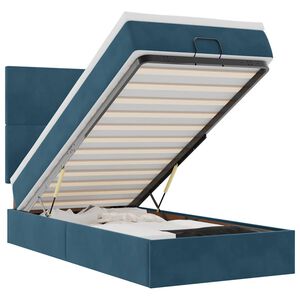 vidaXL Otomanski posteljni okvir z vzmetnicami moder 90x190cm žamet