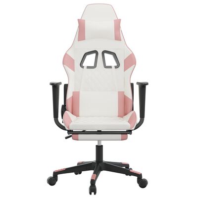 vidaXL Gaming stol z oporo za noge belo in roza umetno usnje