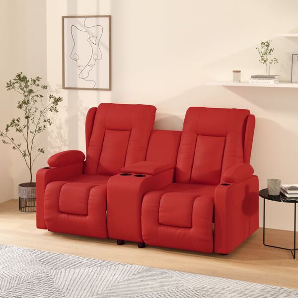 vidaXL Masažni dvosed z držali za skodelico vinsko rdeče umetno usnje