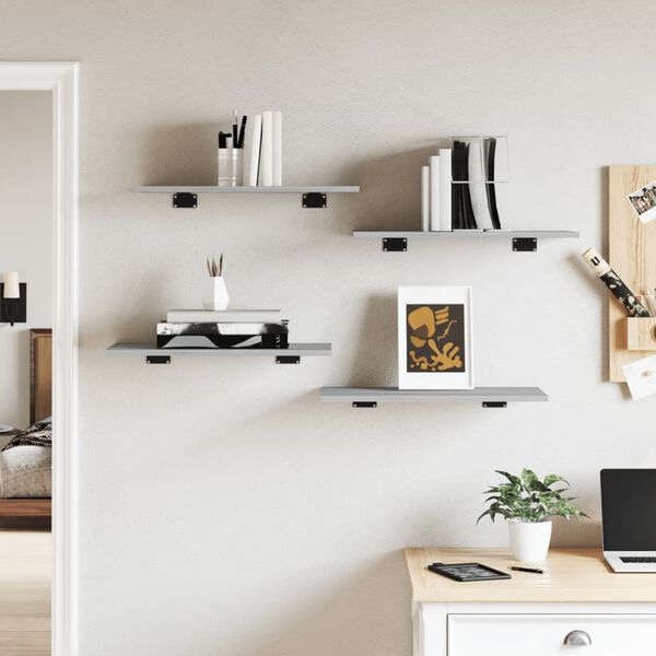 vidaXL Stenske police 4 kosi siva sonoma 60x30x1,5 cm inženirski les