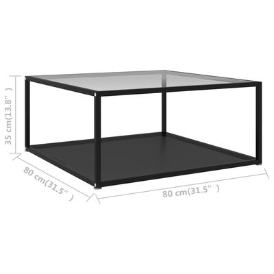 vidaXL Klubska mizica prozorna in črna 80x80x35 cm kaljeno steklo