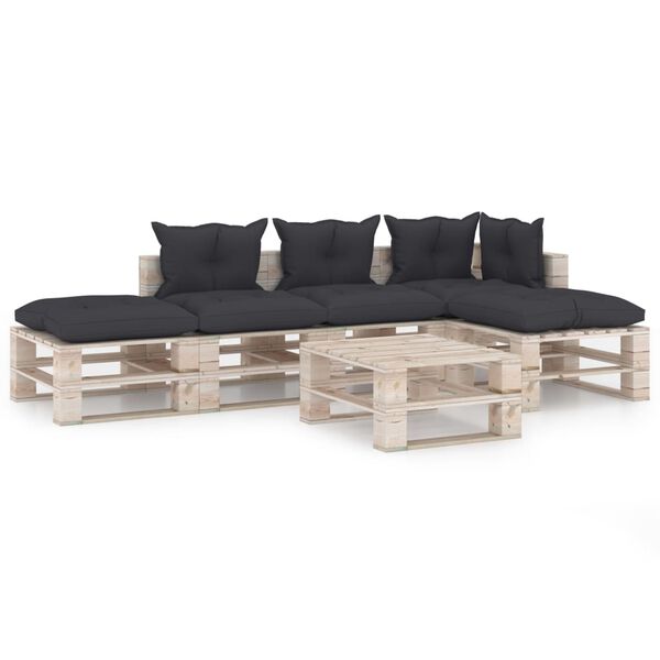 vidaXL Vrtna sedežna garnitura iz palet 6-delna z blazinami borovina