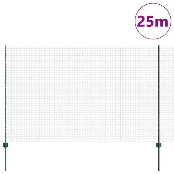 vidaXL Ograja s stebrom Zelena 1,6 x 25 m Jeklo in PVC