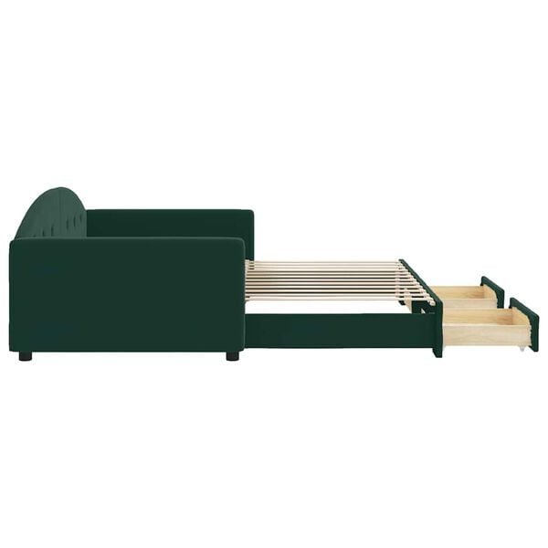 vidaXL Izvlečna dnevna postelja s predali tm. zelena 100x200 cm žamet