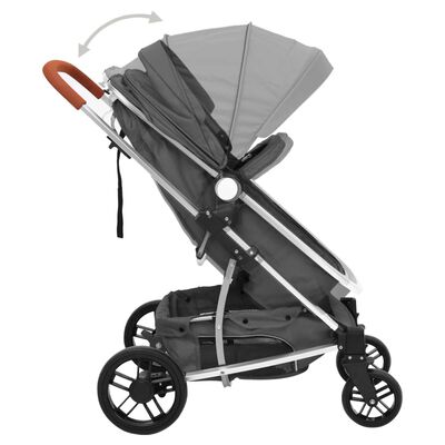 vidaXL 2-v-1 otroški voziček temno siv aluminij