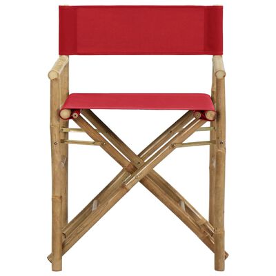vidaXL Zložljiv režiserski stol 2 kosa rdeč bambus in blago