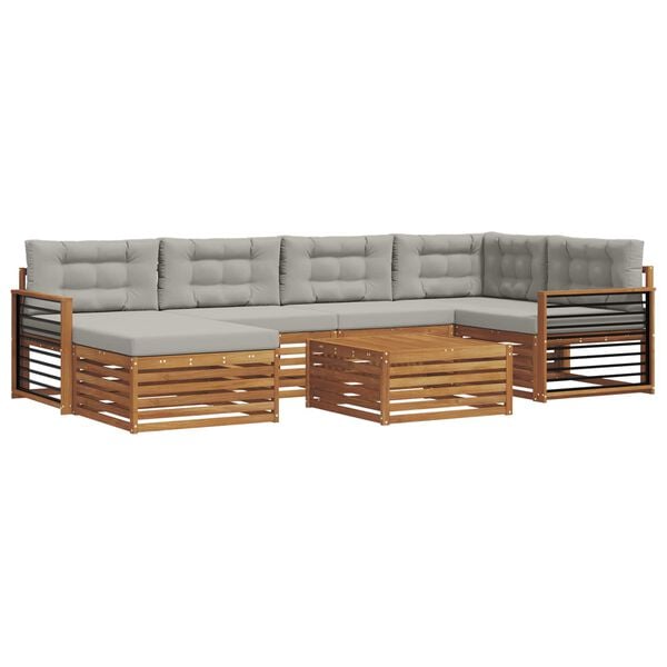 vidaXL Zunanja garnitura za sedenje 7 pcs Naravna in svetlo siva