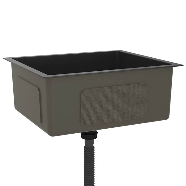 vidaXL Ročno izdelano kuhinjsko pomivalno korito črno nerjaveče jeklo