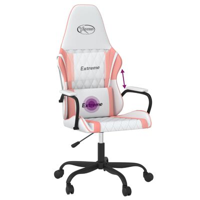 vidaXL Masažni gaming stol Bela in roza umetno usnje