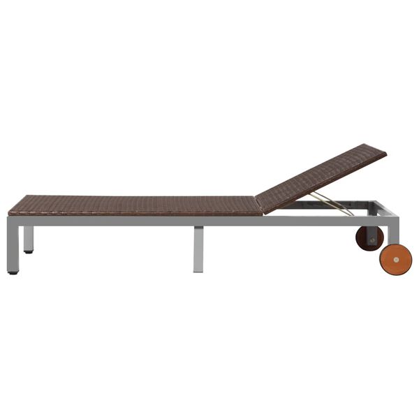 vidaXL Ležalnik s kolesi poli ratan rjav