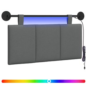 vidaXL Viseče vzglavje postelje Z LED svetlobo Temno siva Blago