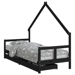 vidaXL Otro&scaron;ki posteljni okvir s predali črn 80x200 cm trdna borovina