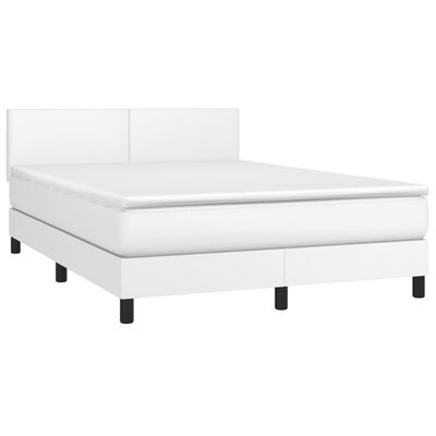 vidaXL Box spring postelja z vzmetnico LED bela 140x200cm umetno usnje