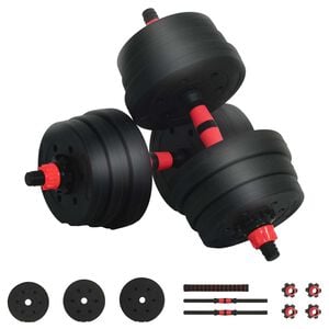 vidaXL 2-v-1 Set Dumbbell in Barbell 20 kg Črna in rdeča