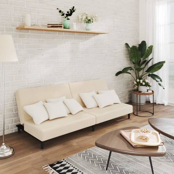 vidaXL Kavč dvosed z leži&scaron;čem krem žamet