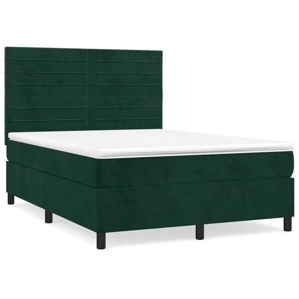 vidaXL Box spring postelja z vzmetnico temno zelen 140x190 cm žamet