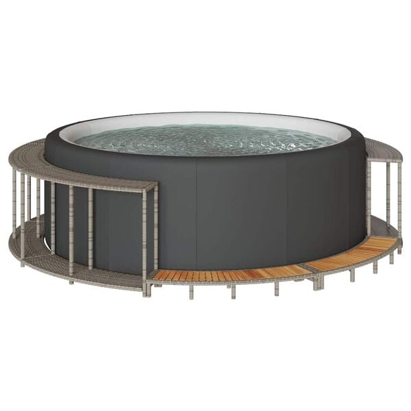 vidaXL Hot Tub Surround s shranjevanjem in leseno stopnico Grey