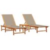 vidaXL Ležalnik 2 kosa z mizico taupe trden akacijev les in tekstilen
