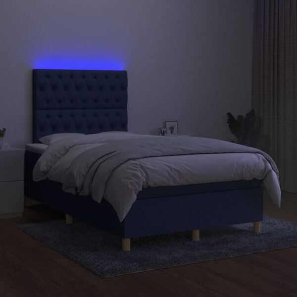vidaXL Box spring postelja z vzmetnico LED črna 120x200 cm blago