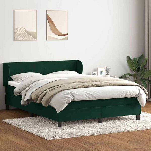 vidaXL Box spring postelja z vzmetnico temno zelena 160x220 cm žamet